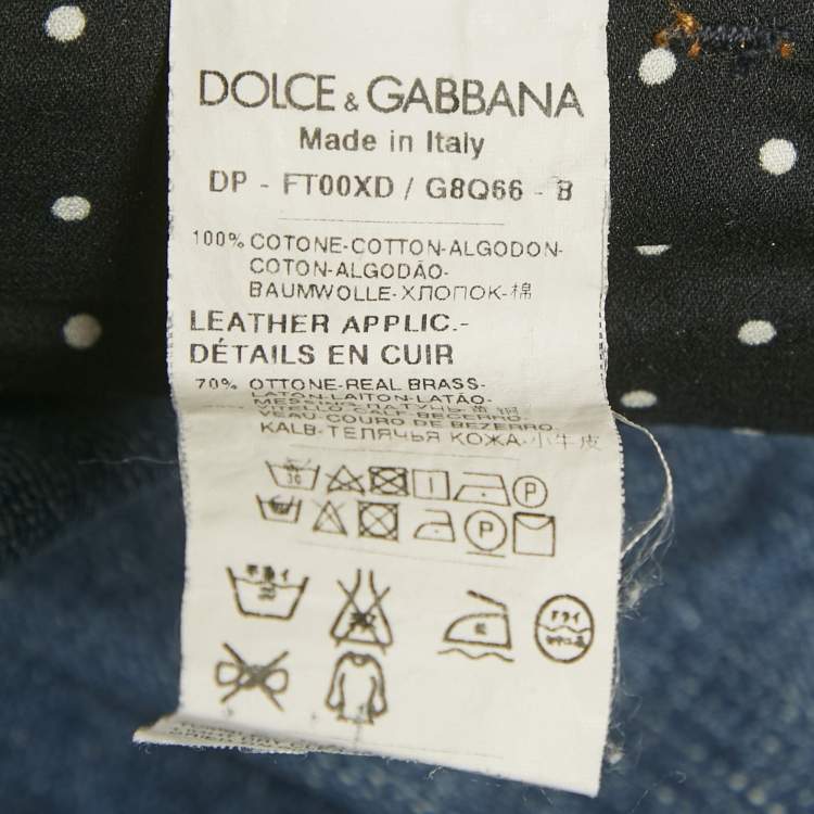 Pre Owned Dolce & Gabbana Blue Denim Distressed Boyfriend Logo Plaque Jeans S Waist 29"