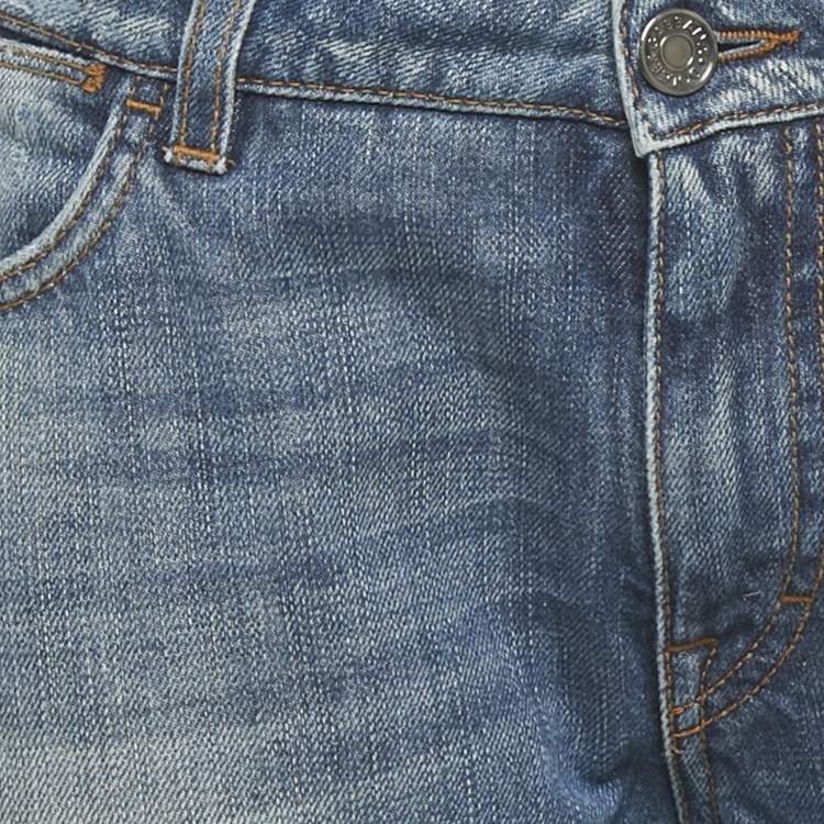 Pre Owned Dolce & Gabbana Blue Denim Distressed Boyfriend Logo Plaque Jeans S Waist 29"