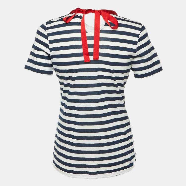 Pre Owned D&G Blue/White Stripe Cotton Beaded Top M