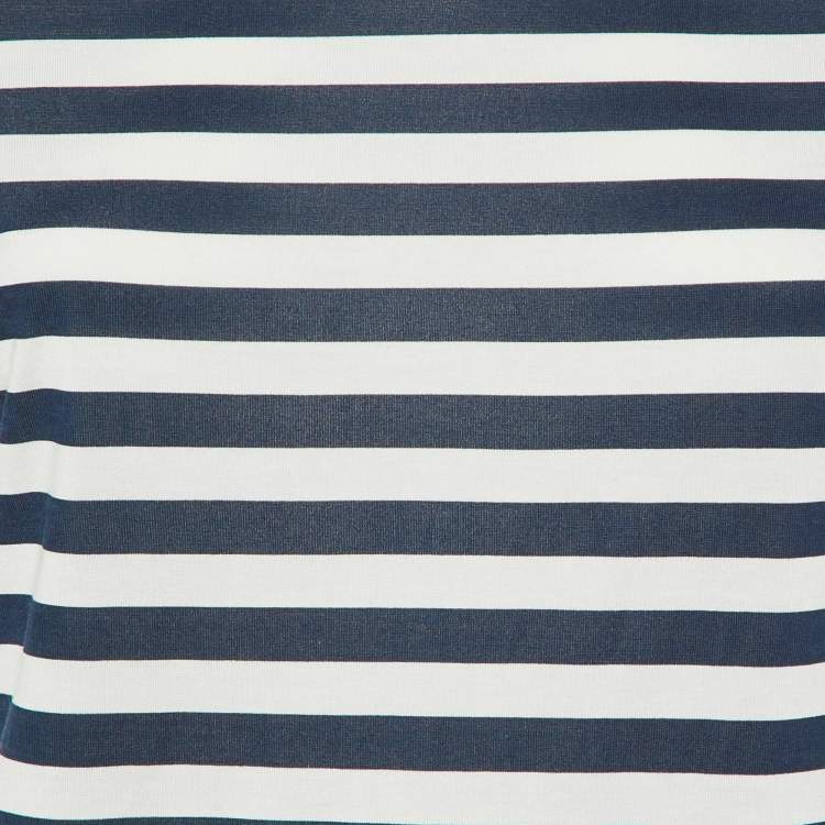 Pre Owned D&G Blue/White Stripe Cotton Beaded Top M