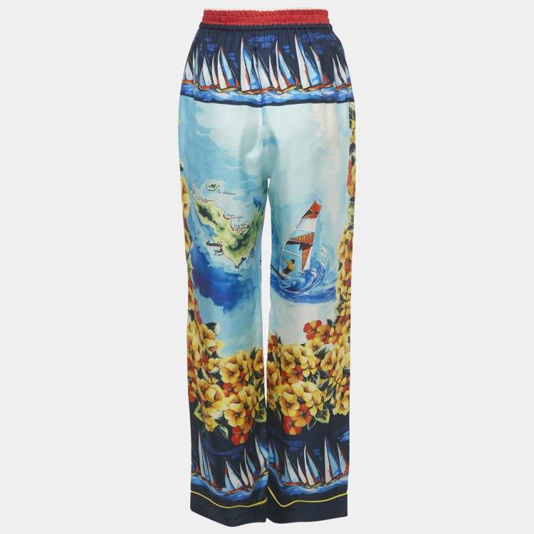 Pre Owned Dolce & Gabbana Multicolor Printed Silk Trousers S