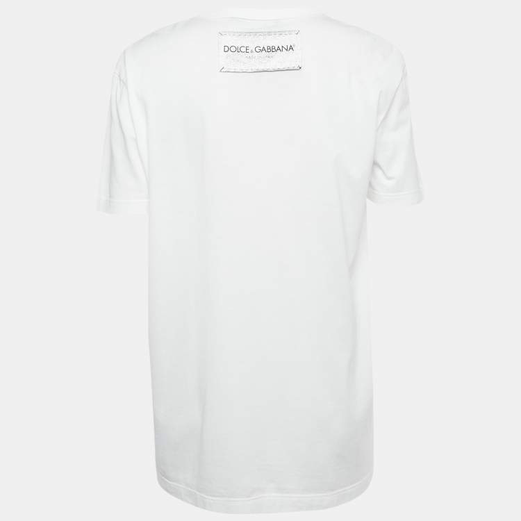 Pre Owned Dolce & Gabbana White Logo Print Jersey T-Shirt M