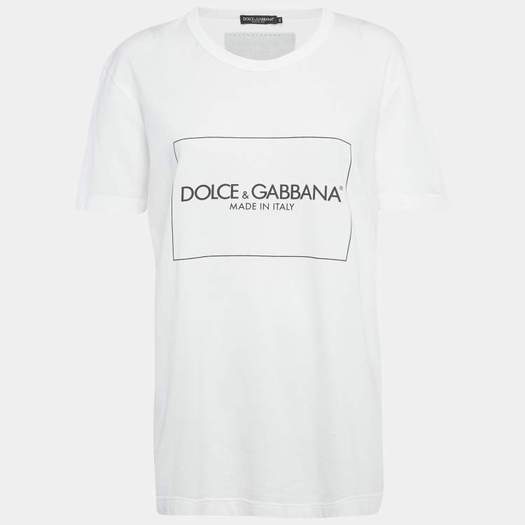 Pre Owned Dolce & Gabbana White Logo Print Jersey T-Shirt M