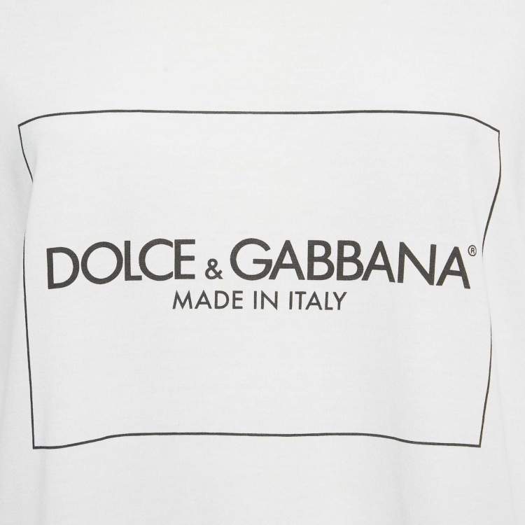 Pre Owned Dolce & Gabbana White Logo Print Jersey T-Shirt M