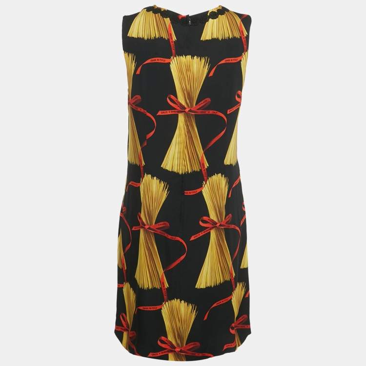 Pre Owned Dolce & Gabbana Black Printed Crepe Mini Dress M