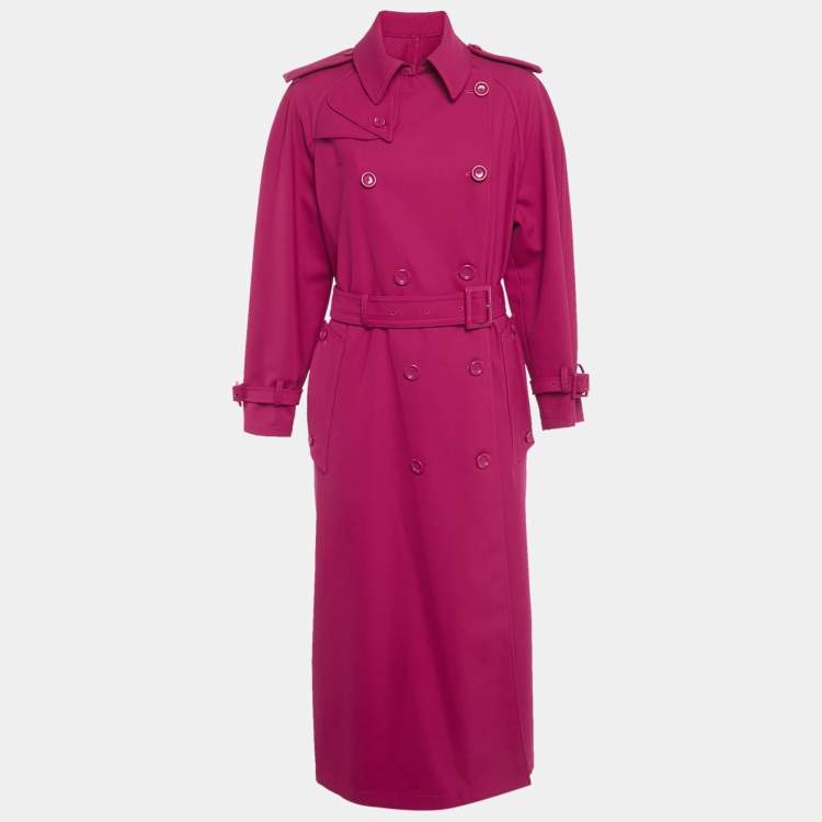 Pre Owned Dolce & Gabbana Pink Wool Blend Double Breasted Long Trench Coat XS 