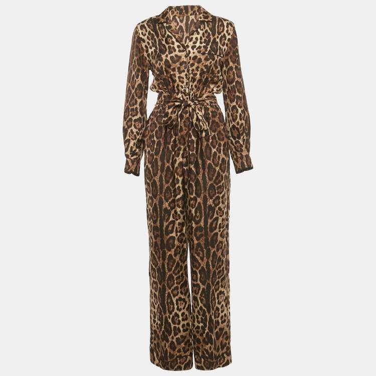Pre Owned Dolce & Gabbana Brown Leopard Print Silk Jumpsuit S