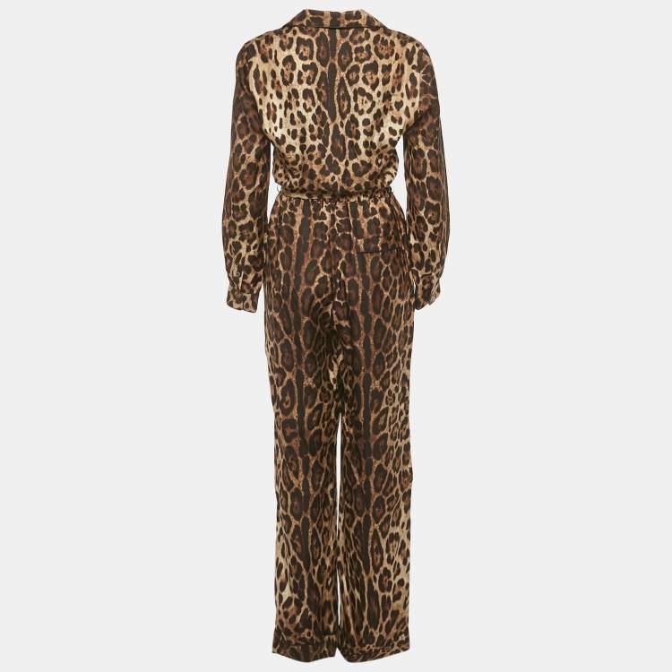 Pre Owned Dolce & Gabbana Brown Leopard Print Silk Jumpsuit S