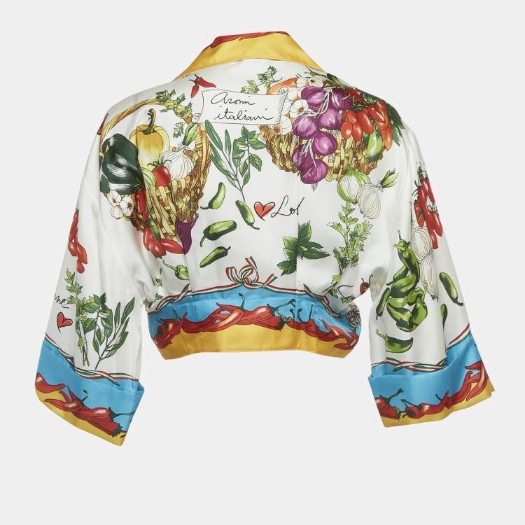 Pre Owned Dolce & Gabbana Multicolor Printed Silk Tie -Up Front Blouse M