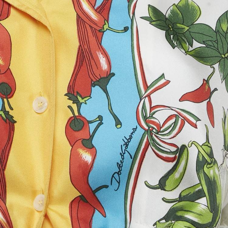 Pre Owned Dolce & Gabbana Multicolor Printed Silk Tie -Up Front Blouse M