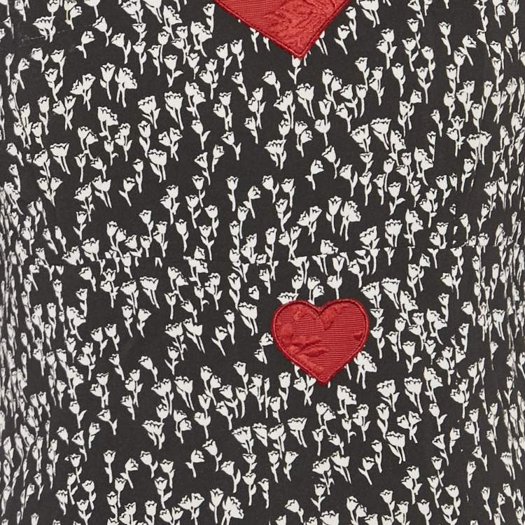 Pre Owned Dolce & Gabbana Black Printed Heart Applique Crepe Mini Dress M