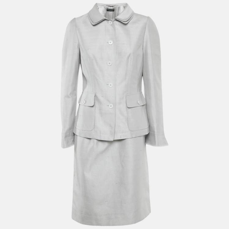 Pre Owned Dolce & Gabbana Grey Cotton Blend Blazer & Skirt Set M