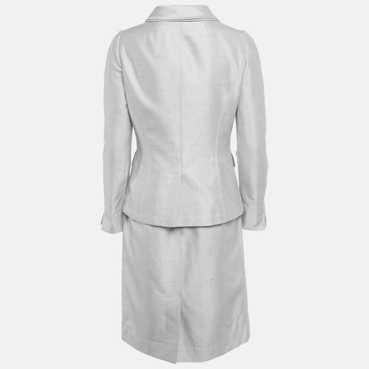 Pre Owned Dolce & Gabbana Grey Cotton Blend Blazer & Skirt Set M