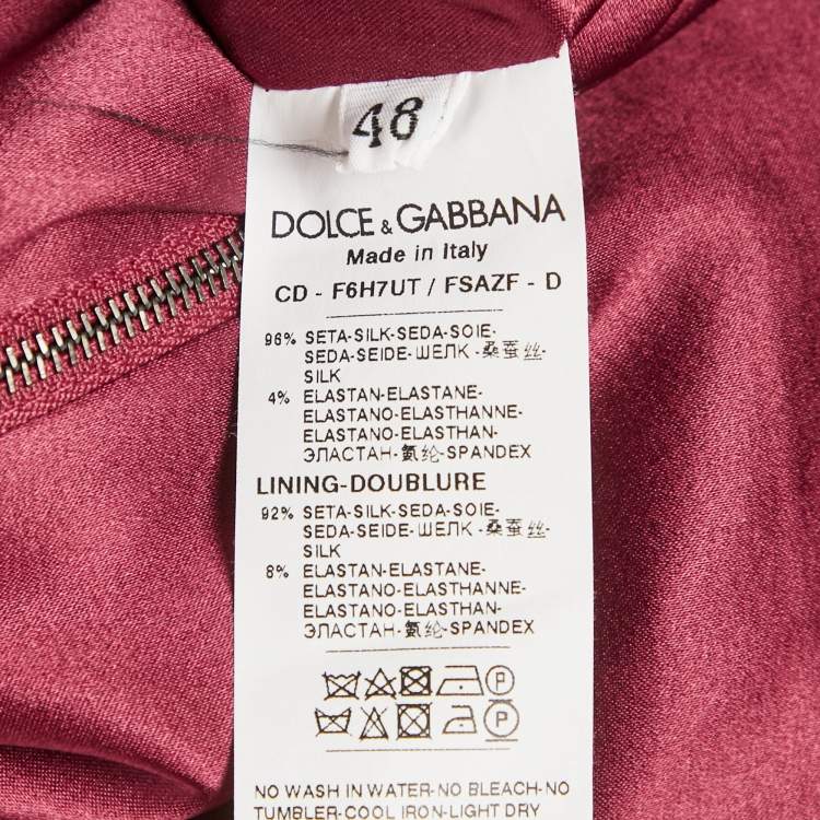 Pre Owned Dolce & Gabbana Burgundy Polka Dot Silk Wrap Detail Midi Dress L 