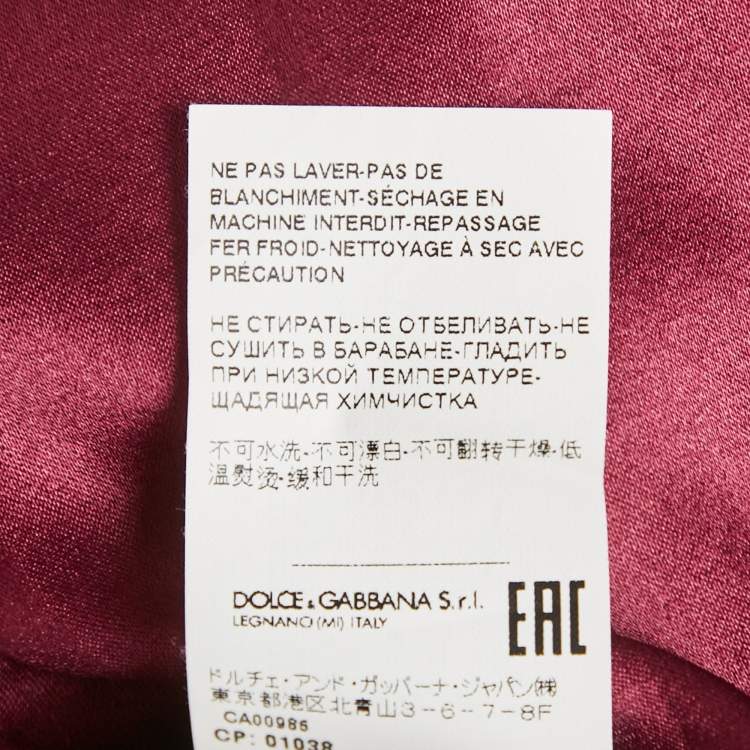 Pre Owned Dolce & Gabbana Burgundy Polka Dot Silk Wrap Detail Midi Dress L 