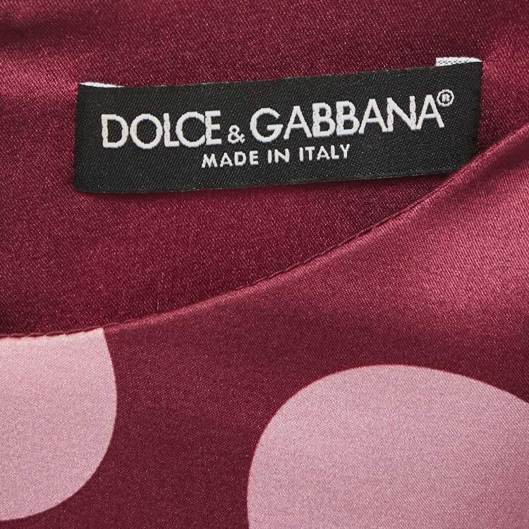 Pre Owned Dolce & Gabbana Burgundy Polka Dot Silk Wrap Detail Midi Dress L 