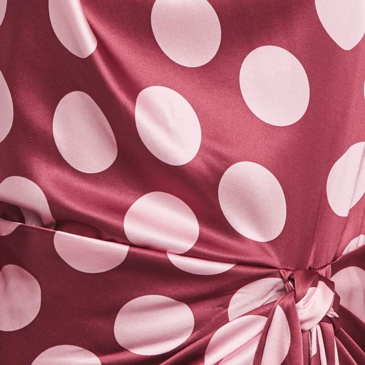 Pre Owned Dolce & Gabbana Burgundy Polka Dot Silk Wrap Detail Midi Dress L 