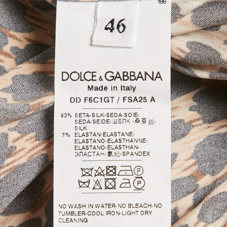 Pre Owned Dolce & Gabbana Brown Leopard Print Silk Belted Jumpsuit L