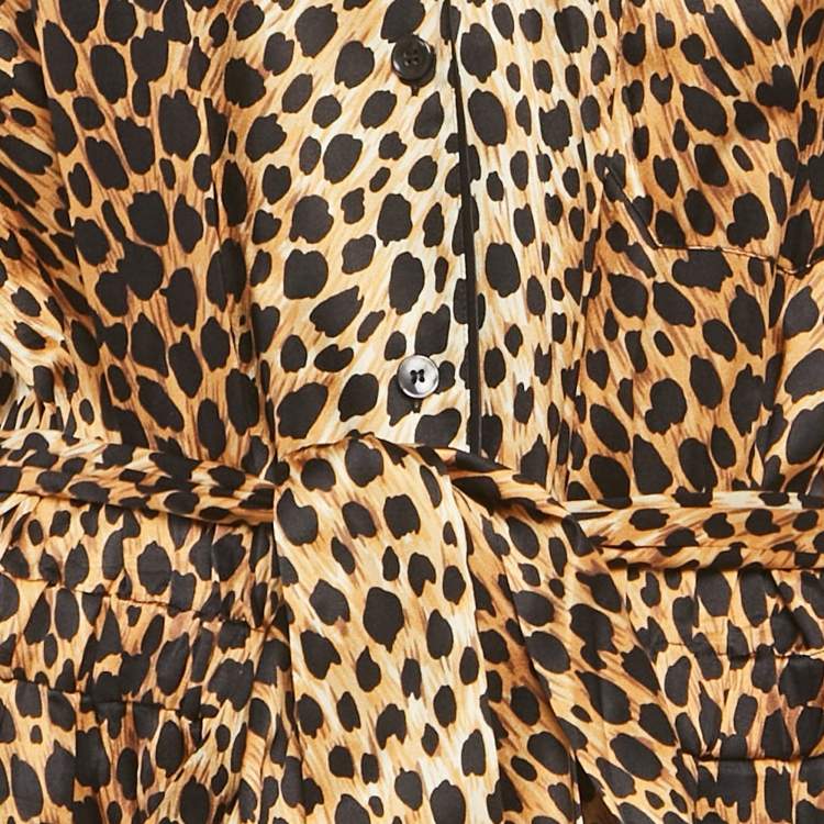 Pre Owned Dolce & Gabbana Brown Leopard Print Silk Belted Jumpsuit L