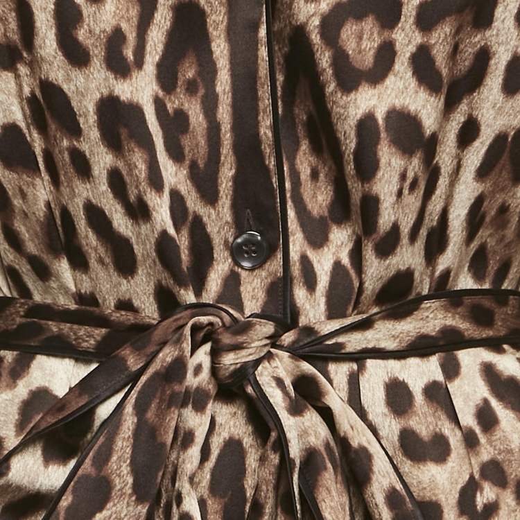 Pre Owned Dolce & Gabbana Brown Leopard Print Silk Shirt and Trousers Set M/L