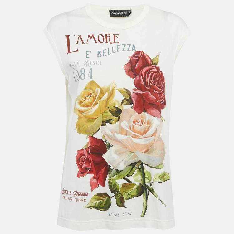 Pre Owned Dolce & Gabbana White L'amore Print Cotton Sleeveless T-Shirt S