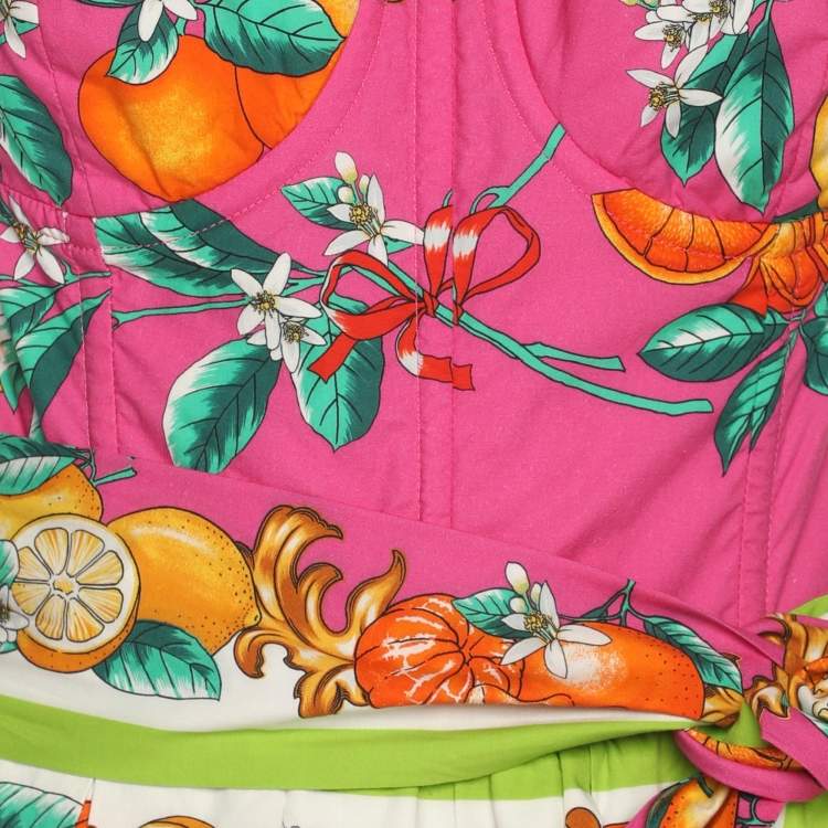 Pre Owned Dolce & Gabbana Multicolor Tropical Fruit Print Cotton Belted Maxi Dress M