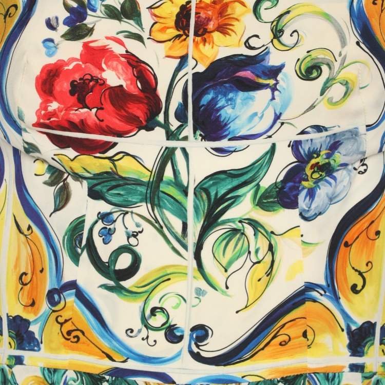 Pre Owned Dolce & Gabbana Multicolor Majolica Print Stretch Silk Midi Dress S