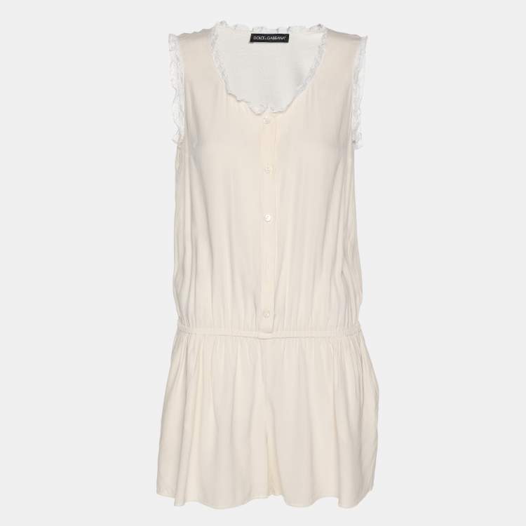 Pre Owned Dolce & Gabbana White Cream Satin Jumpsuit M