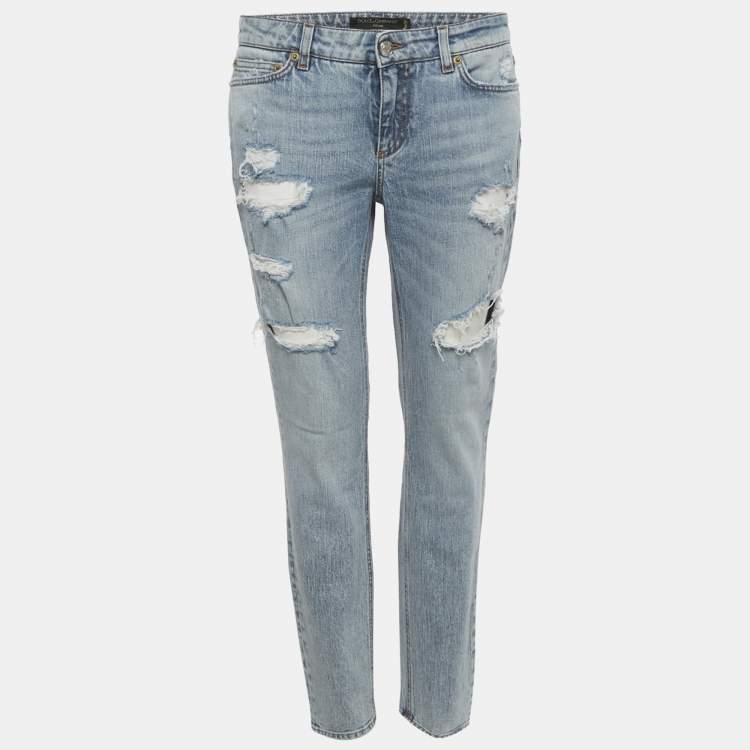 Pre Owned Dolce & Gabbana Light Blue Distressed Denim Jeans M Waist 31"