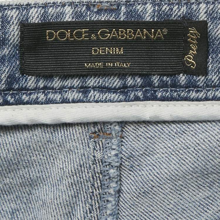 Pre Owned Dolce & Gabbana Light Blue Distressed Denim Jeans M Waist 31"