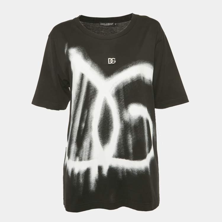 Pre Owned Dolce & Gabbana Black Graffiti Logo Oversized T-Shirt XS 