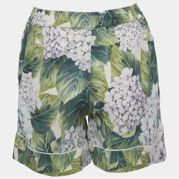 Pre Owned Dolce & Gabbana Green Printed Silk Shorts S 