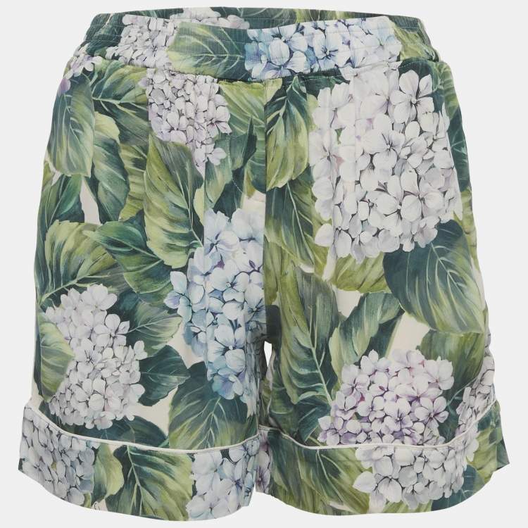 Pre Owned Dolce & Gabbana Green Printed Silk Shorts S 