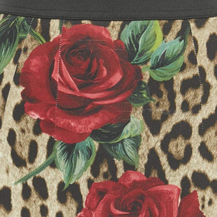 Pre Owned Dolce & Gabbana Brown Animal & Floral Print Crepe Midi Skirt XS