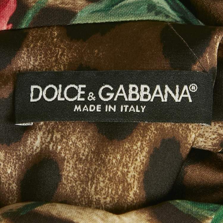 Pre Owned Dolce & Gabbana Brown Leopard & Rose Print Silk Mini Dress XS  