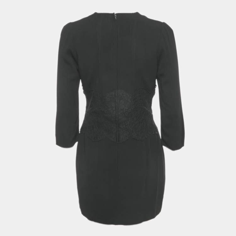 Pre Owned Dolce & Gabbana Black Crepe Lace Detail Mini Dress L