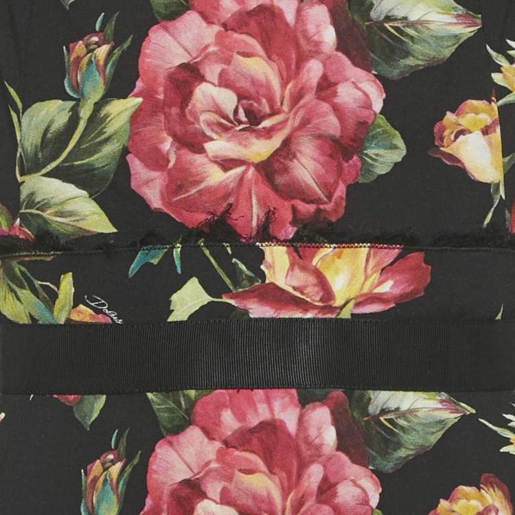 Pre Owned Dolce & Gabbana Black Floral Print Crepe Midi Dress S 