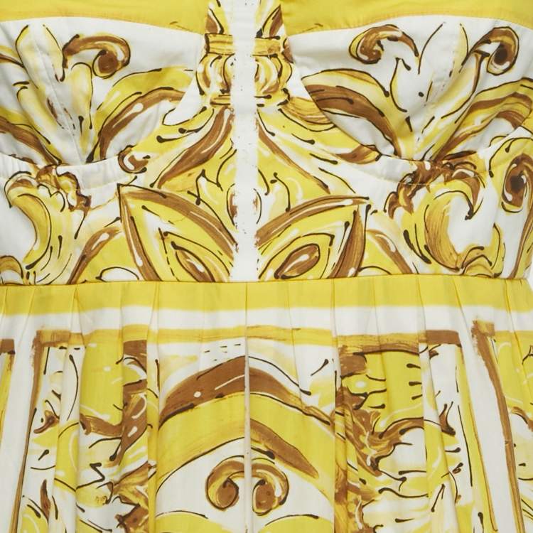 Pre Owned Dolce & Gabbana Yellow Majolica Print Cotton Mini Corset Dress S