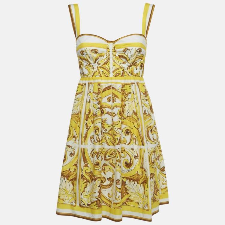 Pre Owned Dolce & Gabbana Yellow Majolica Print Cotton Mini Corset Dress S
