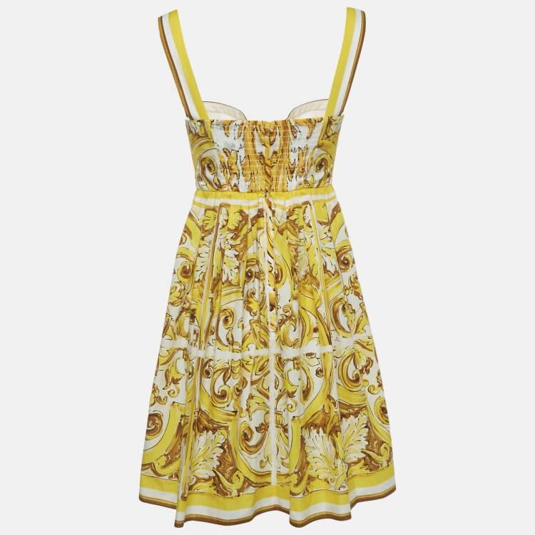 Pre Owned Dolce & Gabbana Yellow Majolica Print Cotton Mini Corset Dress S