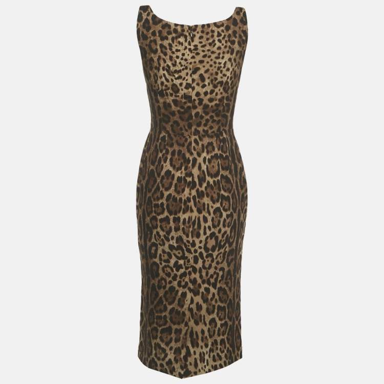 Pre Owned Dolce & Gabbana Brown Leopard Print Silk Midi Dress M