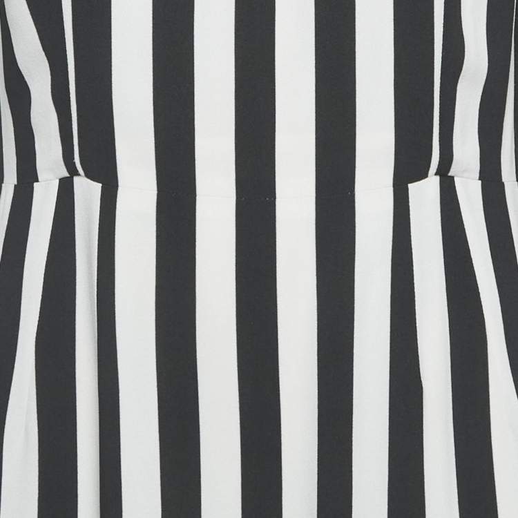 Pre Owned Dolce & Gabbana Black/White Stripe Crepe Midi Dress L