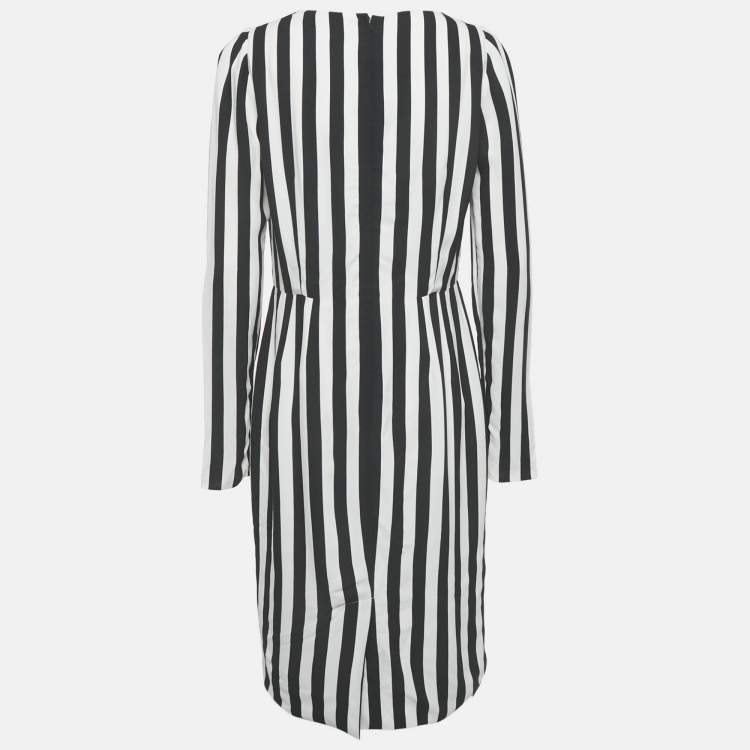 Pre Owned Dolce & Gabbana Black/White Stripe Crepe Midi Dress L