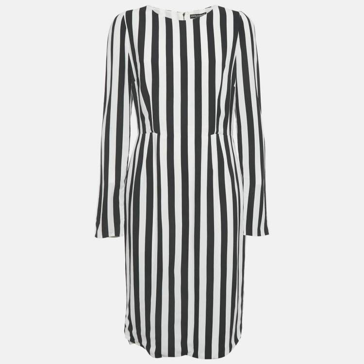 Pre Owned Dolce & Gabbana Black/White Stripe Crepe Midi Dress L