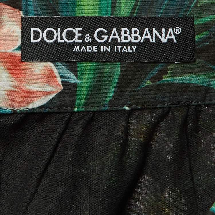Pre Owned Dolce & Gabbana Black Jungle Print Cotton Midi Skirt L