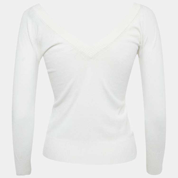 Pre Owned Dolce & Gabbana White Knit V-Neck Crop Sweatshirt S