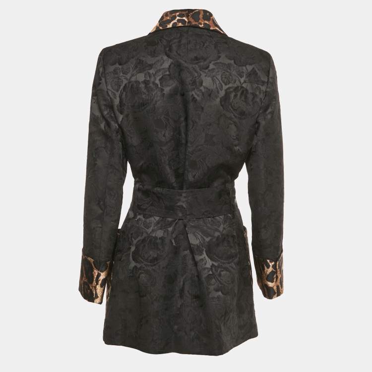 Pre Owned Dolce & Gabbana Black & Leopard Print Trimmed Jacquard Belted Jacket M