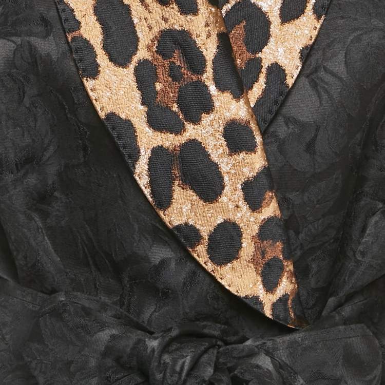 Pre Owned Dolce & Gabbana Black & Leopard Print Trimmed Jacquard Belted Jacket M