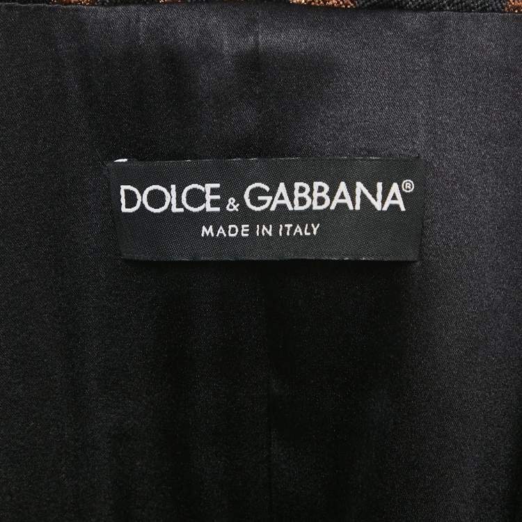 Pre Owned Dolce & Gabbana Black & Leopard Print Trimmed Jacquard Belted Jacket M