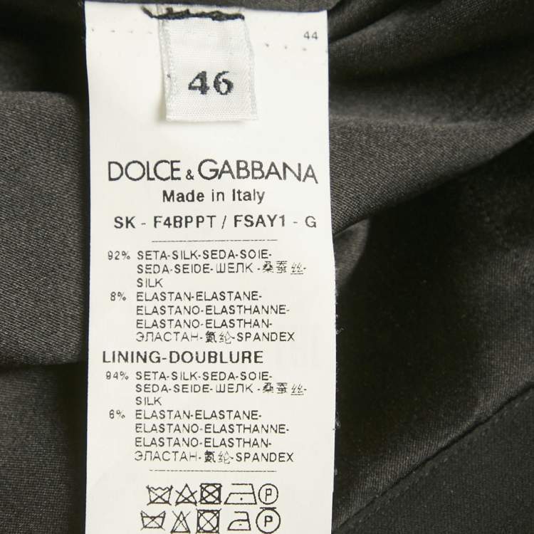 Pre Owned Dolce & Gabbana Black Rose printed Silk Pencil Skirt L
